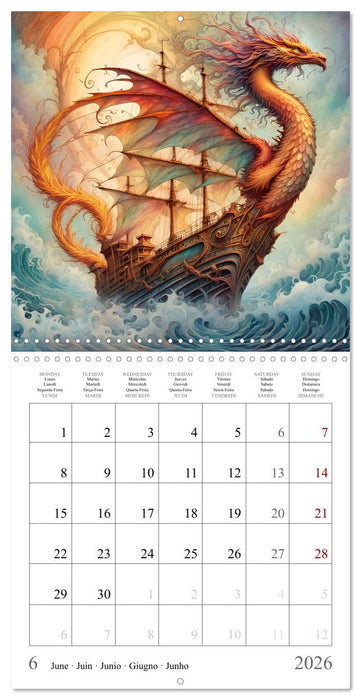 Voiliers-Dragons imaginaires (CALVENDO Calendrier mensuel 2026)