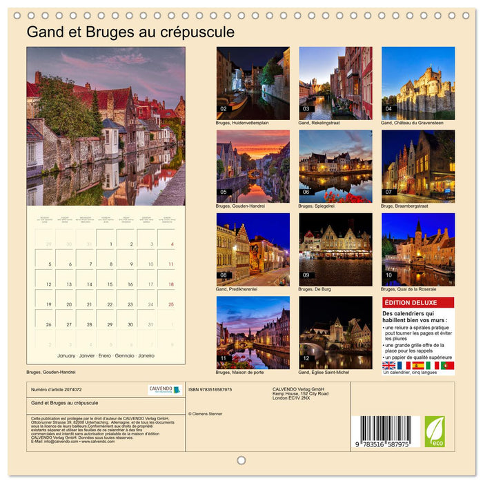 Gand et Bruges au crépuscule (CALVENDO Calendrier mensuel 2026)