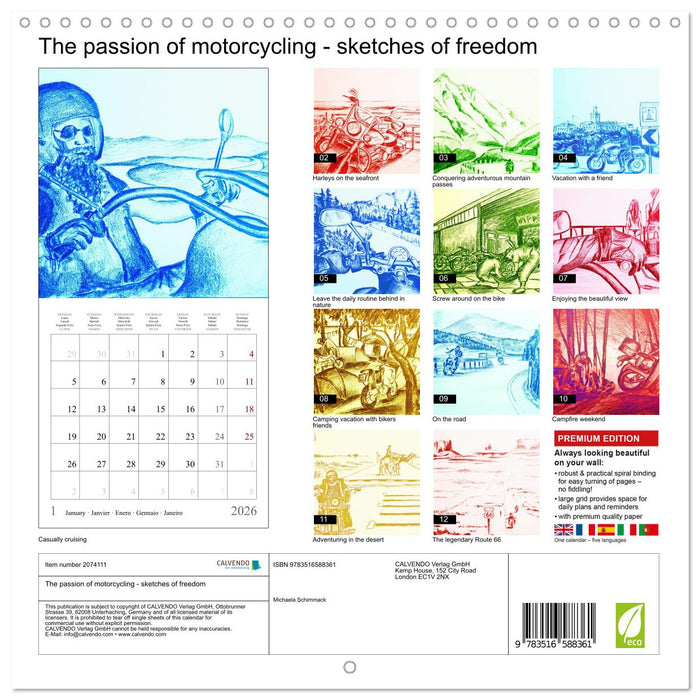 The passion of motorcycling - sketches of freedom (CALVENDO Monthly Calendar 2026)
