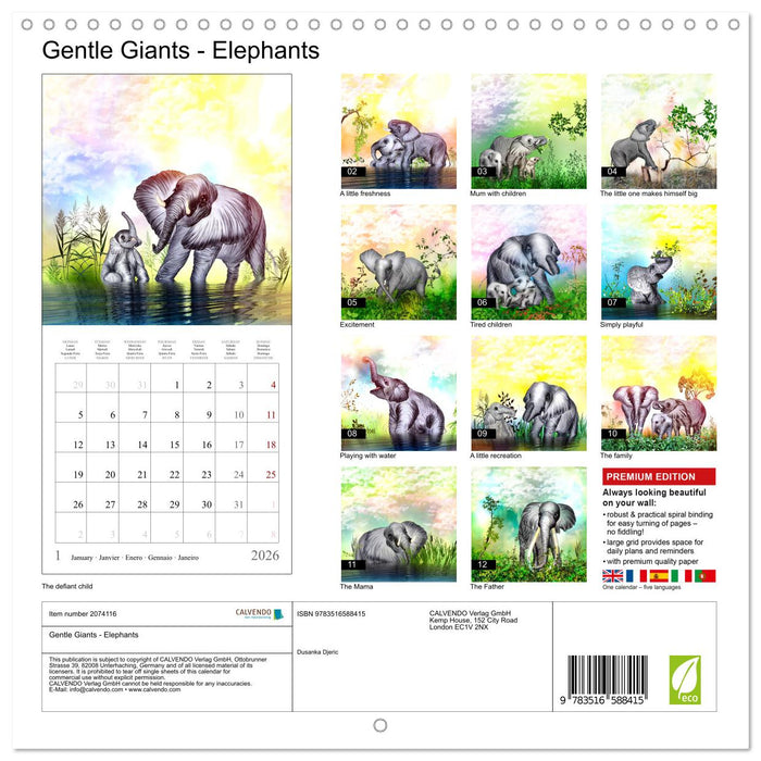 Gentle Giants - Elephants (CALVENDO Monthly Calendar 2026)