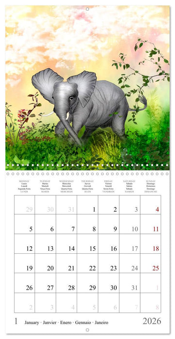 Grands et doux Les éléphants (CALVENDO Calendrier mensuel 2026)