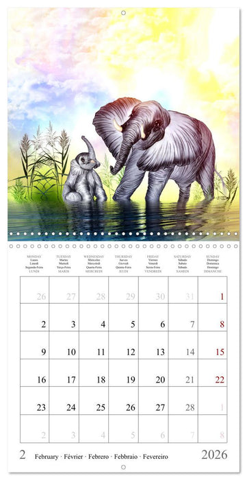 Grands et doux Les éléphants (CALVENDO Calendrier mensuel 2026)