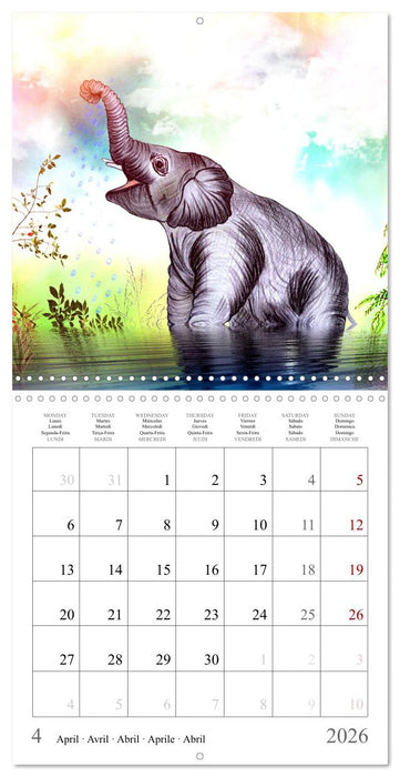 Grands et doux Les éléphants (CALVENDO Calendrier mensuel 2026)