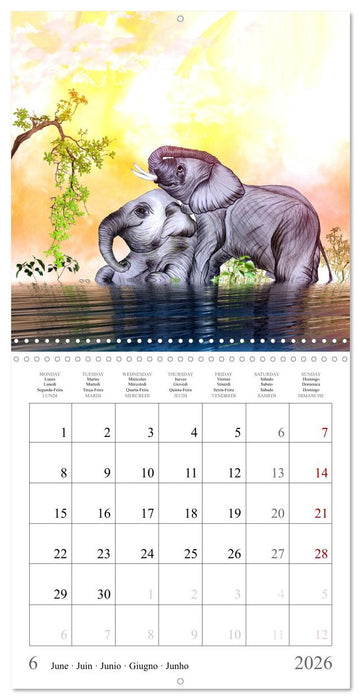 Grands et doux Les éléphants (CALVENDO Calendrier mensuel 2026)