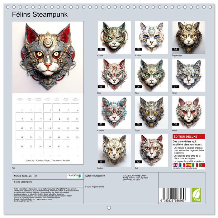 Félins Steampunk (CALVENDO Calendrier mensuel 2026)