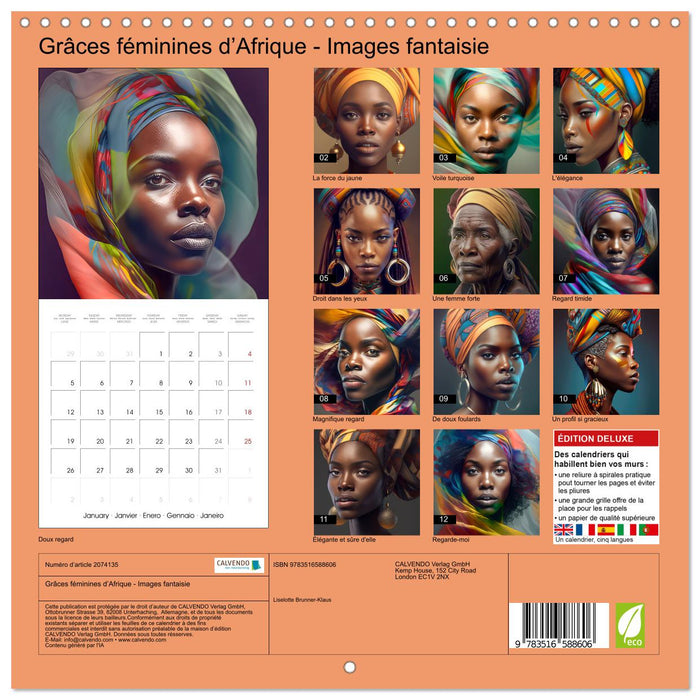 Grâces féminines d’Afrique - Images fantaisie (CALVENDO Calendrier mensuel 2026)