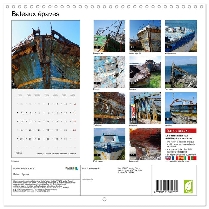 Bateaux épaves (CALVENDO Calendrier mensuel 2026)