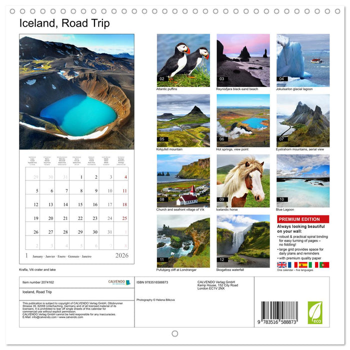 Iceland, Road Trip (CALVENDO Monthly Calendar 2026)