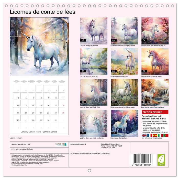 Licornes de conte de fées (CALVENDO Calendrier mensuel 2026)