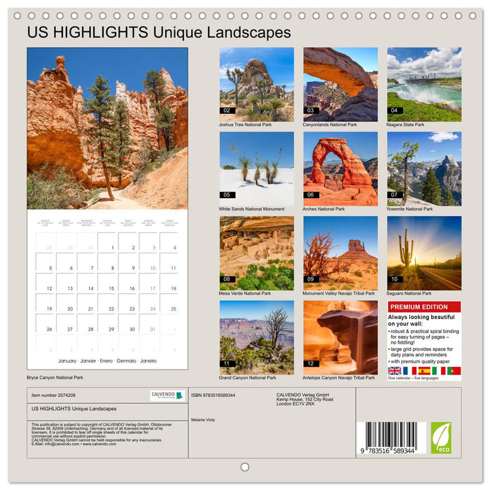 US HIGHLIGHTS Unique Landscapes (CALVENDO Monthly Calendar 2026)