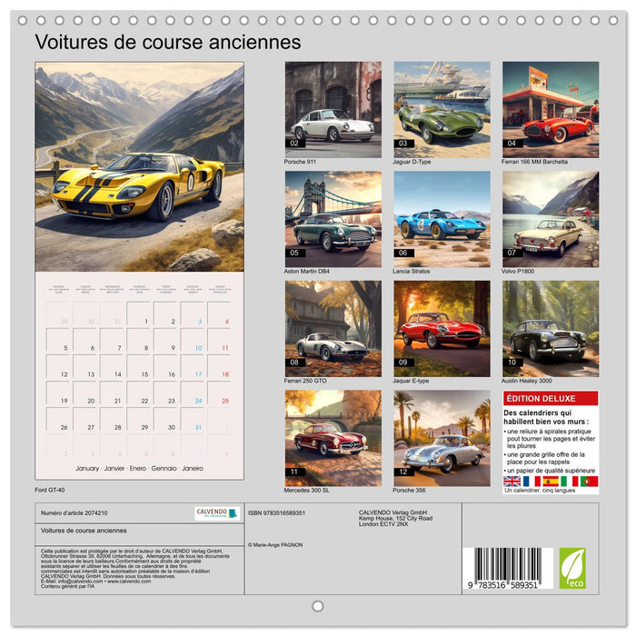 Voitures de course anciennes (CALVENDO Calendrier mensuel 2026)