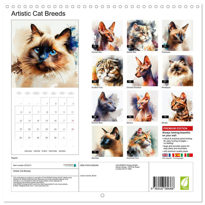 Artistic Cat Breeds (CALVENDO Monthly Calendar 2026)
