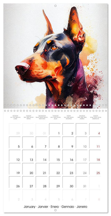 Dog Breeds in Watercolor (CALVENDO Monthly Calendar 2026)