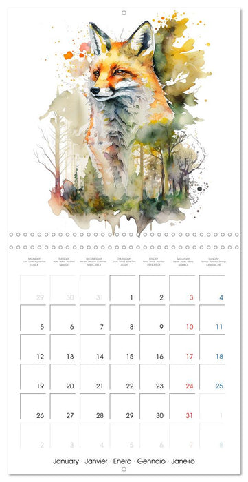 Animaux de la forêt à l'aquarelle (CALVENDO Calendrier mensuel 2026)