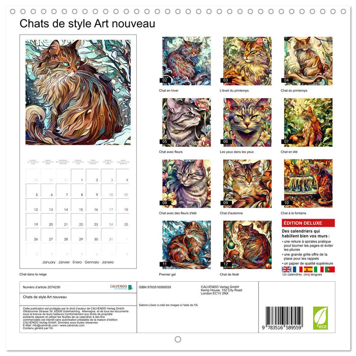 Chats de style Art nouveau (CALVENDO Calendrier mensuel 2026)
