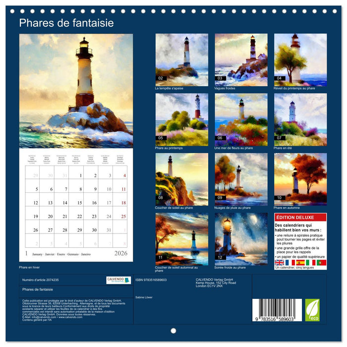 Phares de fantaisie (CALVENDO Calendrier mensuel 2026)