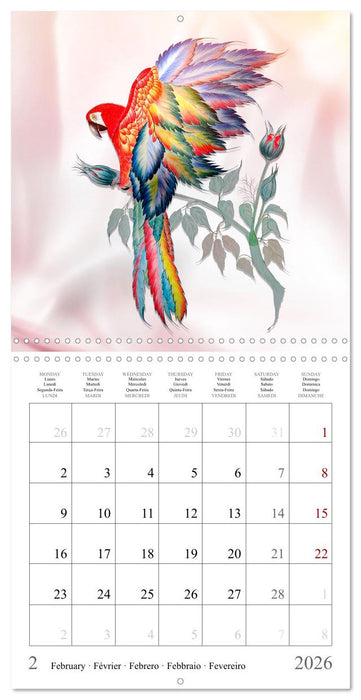 Perroquets et Roses Fantaisie (CALVENDO Calendrier mensuel 2026)