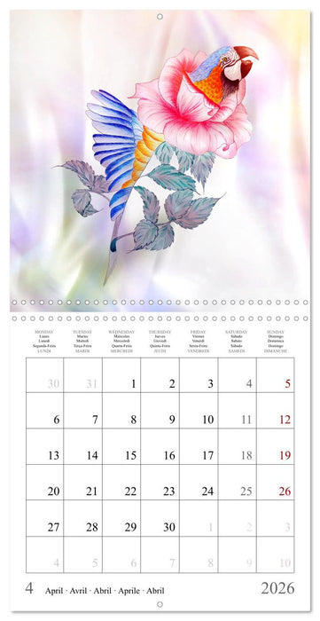 Perroquets et Roses Fantaisie (CALVENDO Calendrier mensuel 2026)