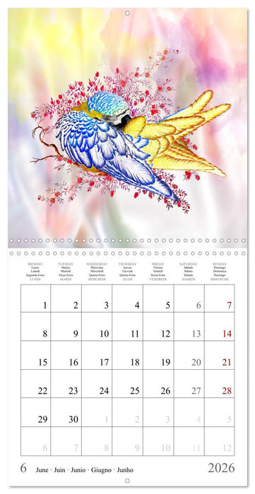 Perroquets et Roses Fantaisie (CALVENDO Calendrier mensuel 2026)