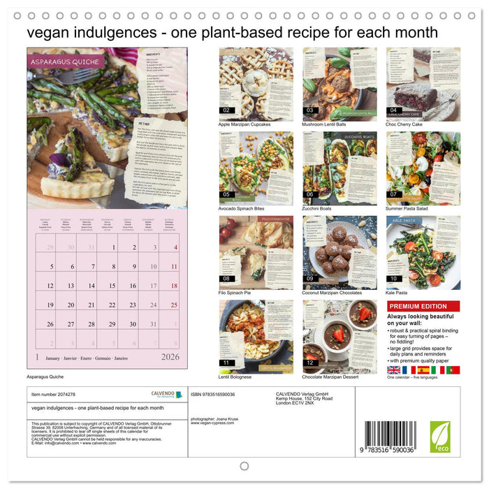 vegan indulgences - one plant-based recipe for each month (CALVENDO Monthly Calendar 2026)