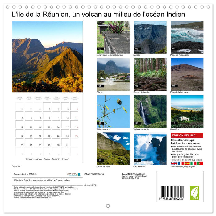 L'ile de la Réunion, un volcan au milieu de l'océan Indien (CALVENDO Calendrier mensuel 2026)