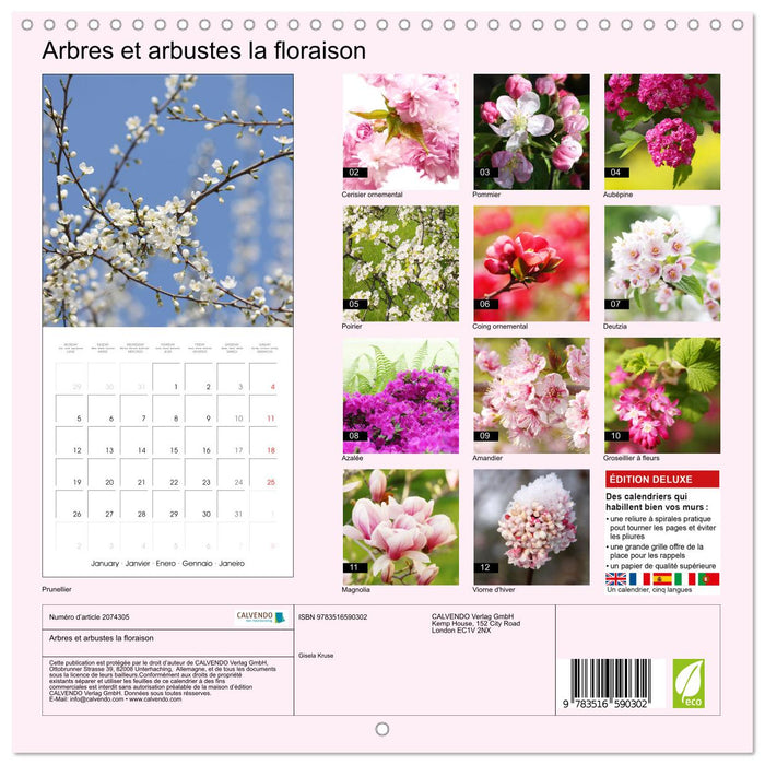 Arbres et arbustes la floraison (CALVENDO Calendrier mensuel 2026)