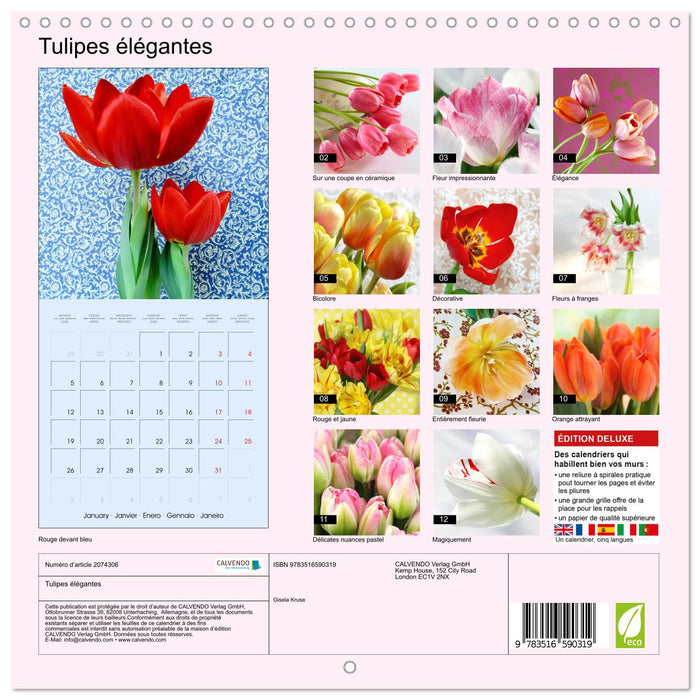 Tulipes élégantes (CALVENDO Calendrier mensuel 2026)
