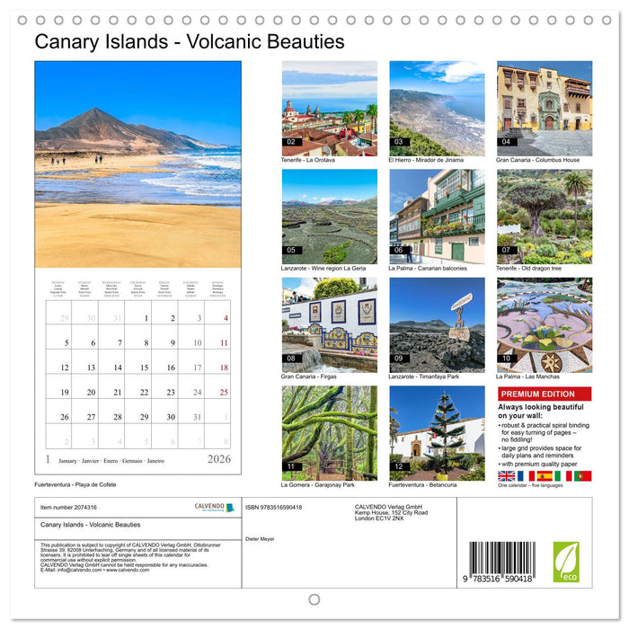 Canary Islands - Volcanic Beauties (CALVENDO Monthly Calendar 2026)