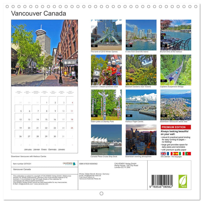 Vancouver Canada (CALVENDO Monthly Calendar 2026)