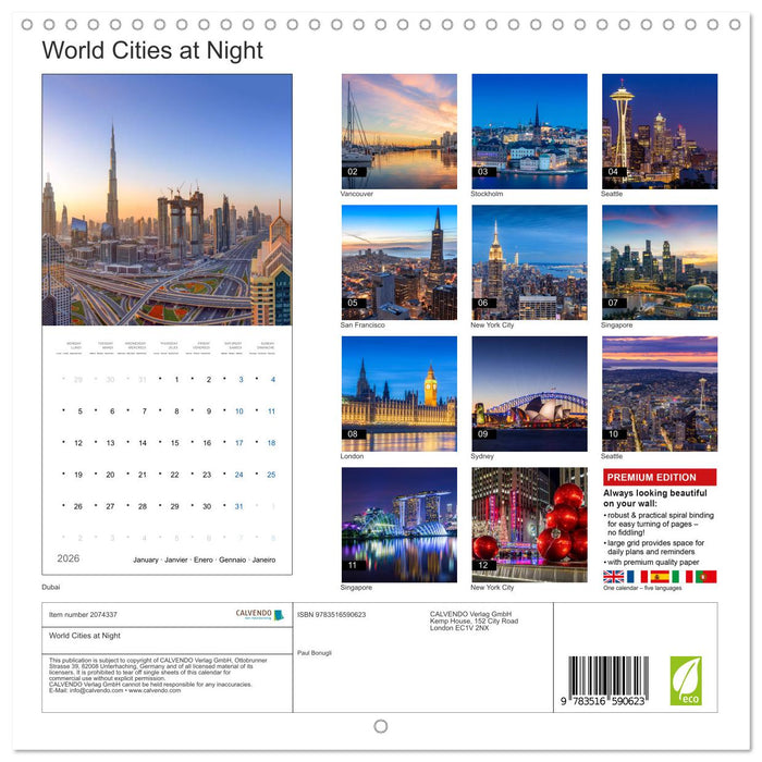 World Cities at Night (CALVENDO Monthly Calendar 2026)