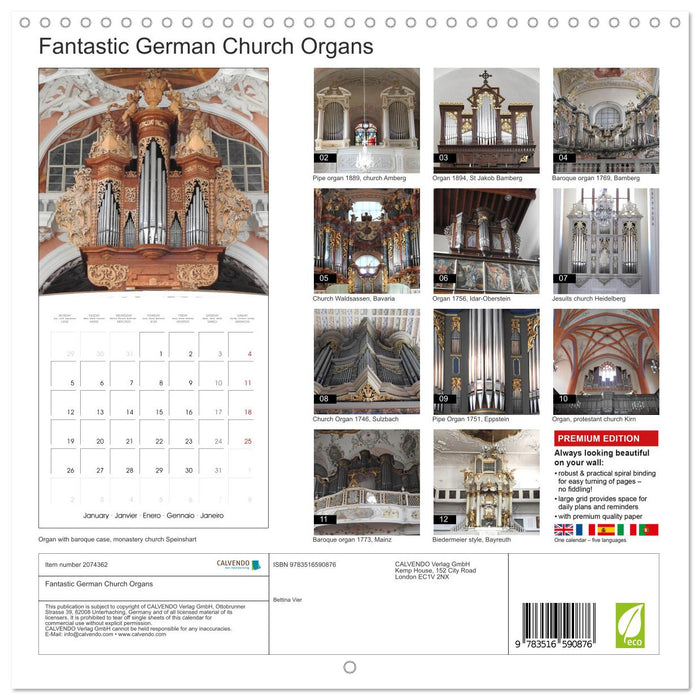 Fantastic German Church Organs (CALVENDO Monthly Calendar 2026)