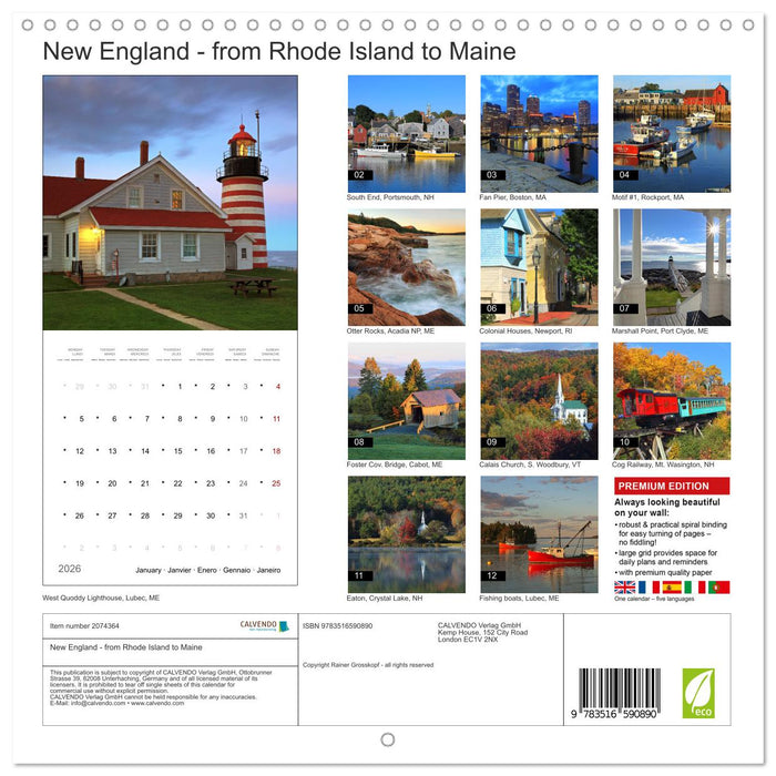 New England - from Rhode Island to Maine (CALVENDO Monthly Calendar 2026)