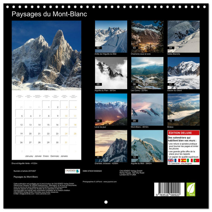 Paysages du Mont-Blanc (CALVENDO Calendrier mensuel 2026)