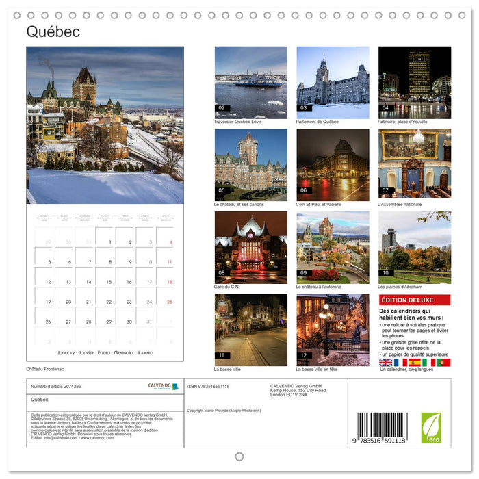 Québec (CALVENDO Calendrier mensuel 2026)