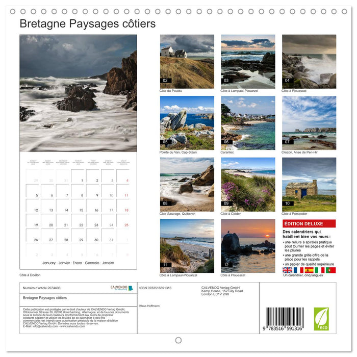 Bretagne Paysages côtiers (CALVENDO Calendrier mensuel 2026)