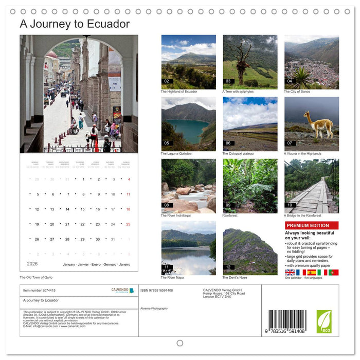 A Journey to Ecuador (CALVENDO Monthly Calendar 2026)