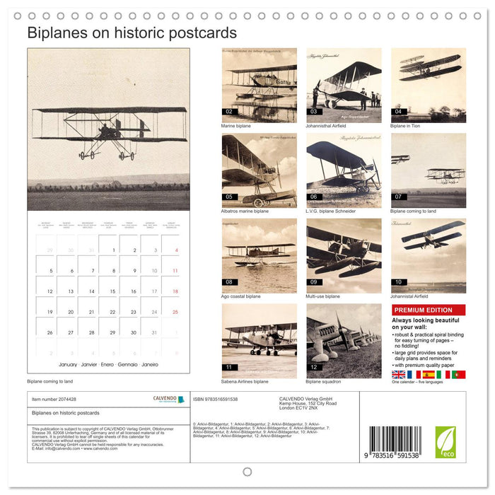 Biplanes on historic postcards (CALVENDO Monthly Calendar 2026)