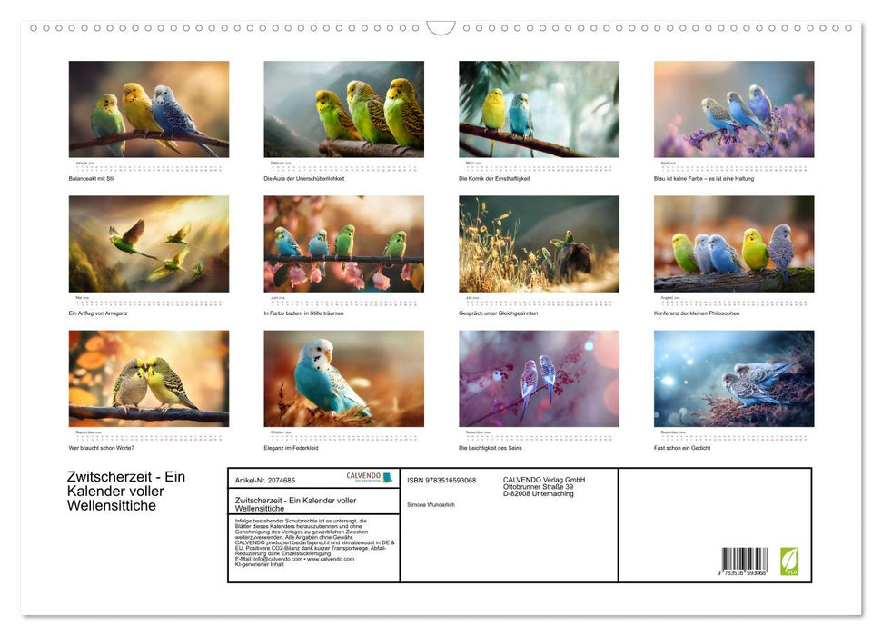Zwitscherzeit - Ein Kalender voller Wellensittiche (CALVENDO Wandkalender 2026)