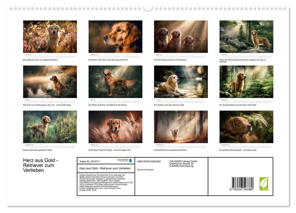 Herz aus Gold - Retriever zum Verlieben (CALVENDO Premium Wandkalender 2026)