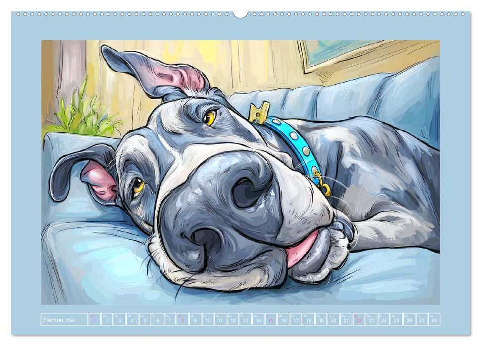 Die Dogge. Lustige Hunde Cartoons für gute Laune (CALVENDO Wandkalender 2026)