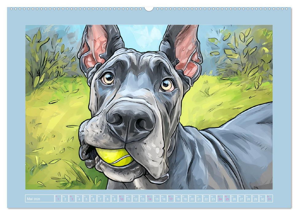 Die Dogge. Lustige Hunde Cartoons für gute Laune (CALVENDO Wandkalender 2026)