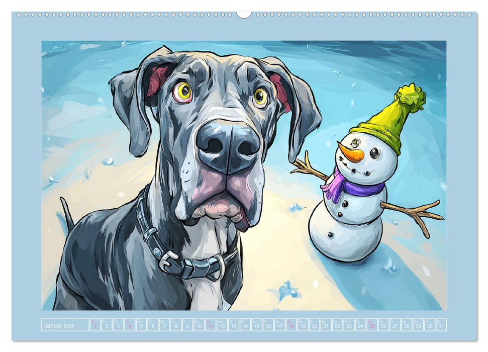 Die Dogge. Lustige Hunde Cartoons für gute Laune (CALVENDO Premium Wandkalender 2026)