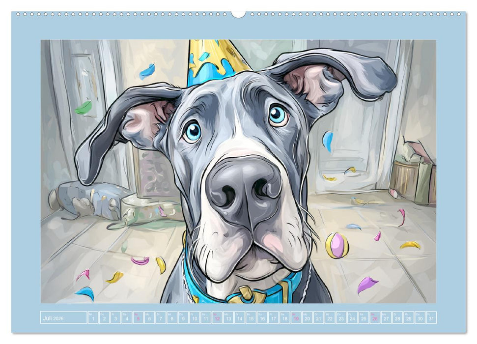 Die Dogge. Lustige Hunde Cartoons für gute Laune (CALVENDO Premium Wandkalender 2026)