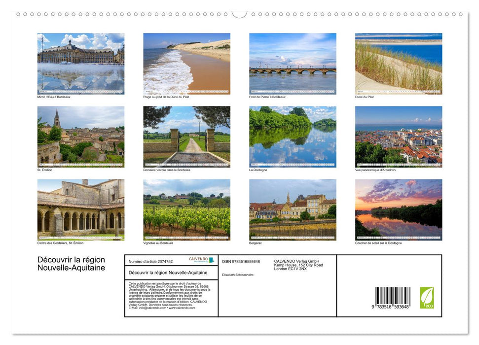 Découvrir la région Nouvelle-Aquitaine (CALVENDO Calendrier supérieur 2026)