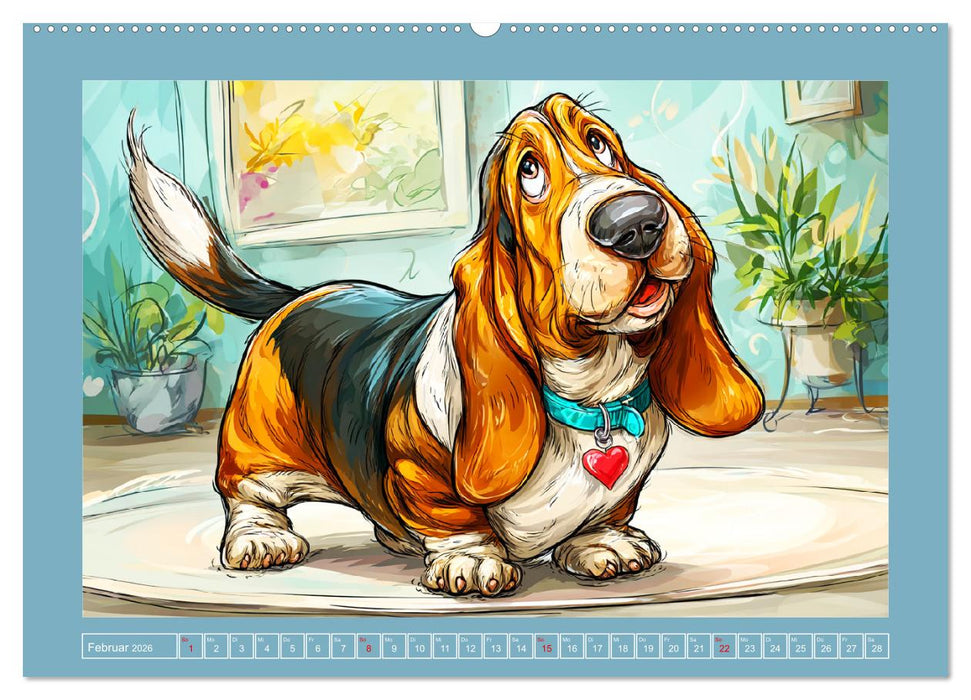 Basset Fun. Niedliche Hunde Cartoons zum Schmunzeln (CALVENDO Wandkalender 2026)