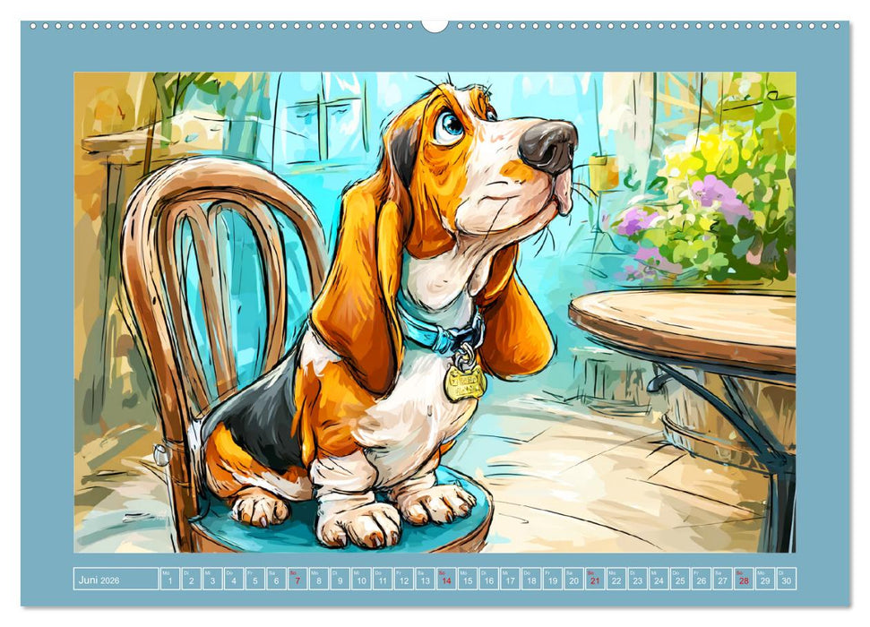 Basset Fun. Niedliche Hunde Cartoons zum Schmunzeln (CALVENDO Wandkalender 2026)
