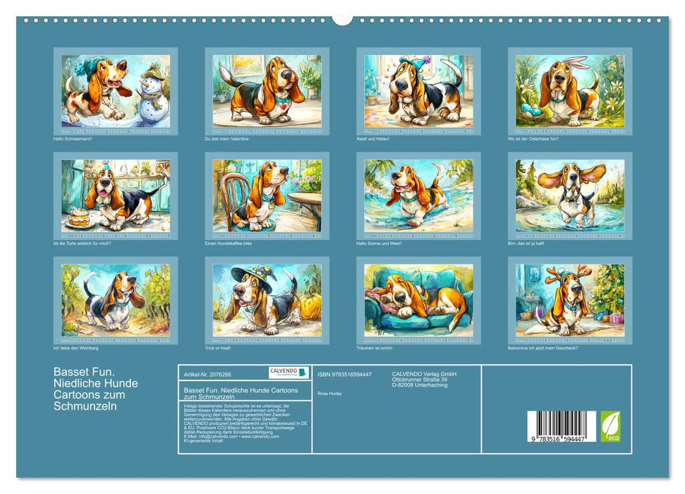 Basset Fun. Niedliche Hunde Cartoons zum Schmunzeln (CALVENDO Premium Wandkalender 2026)