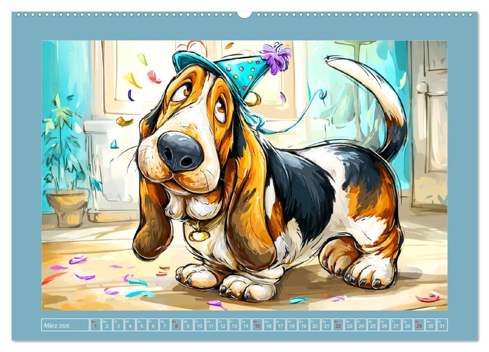 Basset Fun. Niedliche Hunde Cartoons zum Schmunzeln (CALVENDO Premium Wandkalender 2026)
