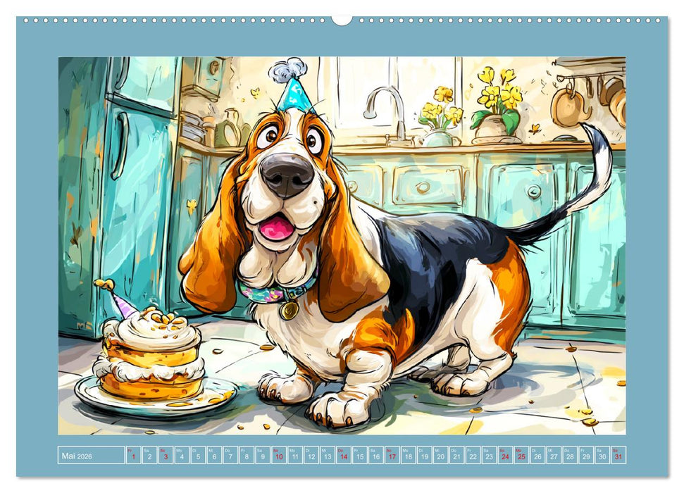 Basset Fun. Niedliche Hunde Cartoons zum Schmunzeln (CALVENDO Premium Wandkalender 2026)