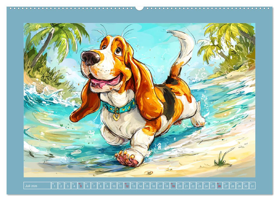 Basset Fun. Niedliche Hunde Cartoons zum Schmunzeln (CALVENDO Premium Wandkalender 2026)
